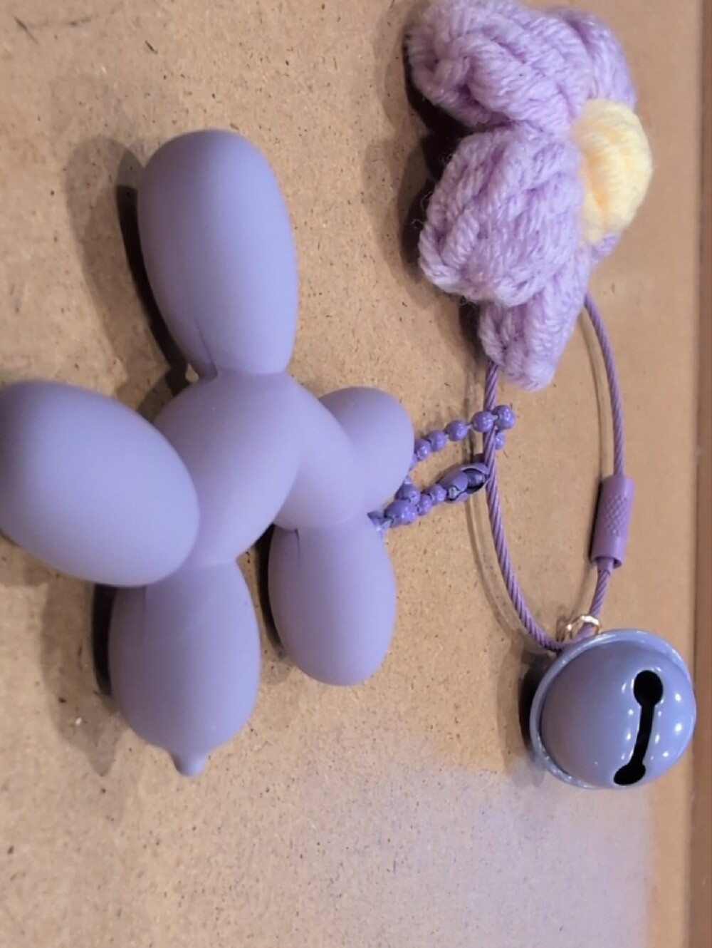 Lilac Flower & Balloon Dog Kids Keychain Bag Charm with Bell - Picture 4 of 6